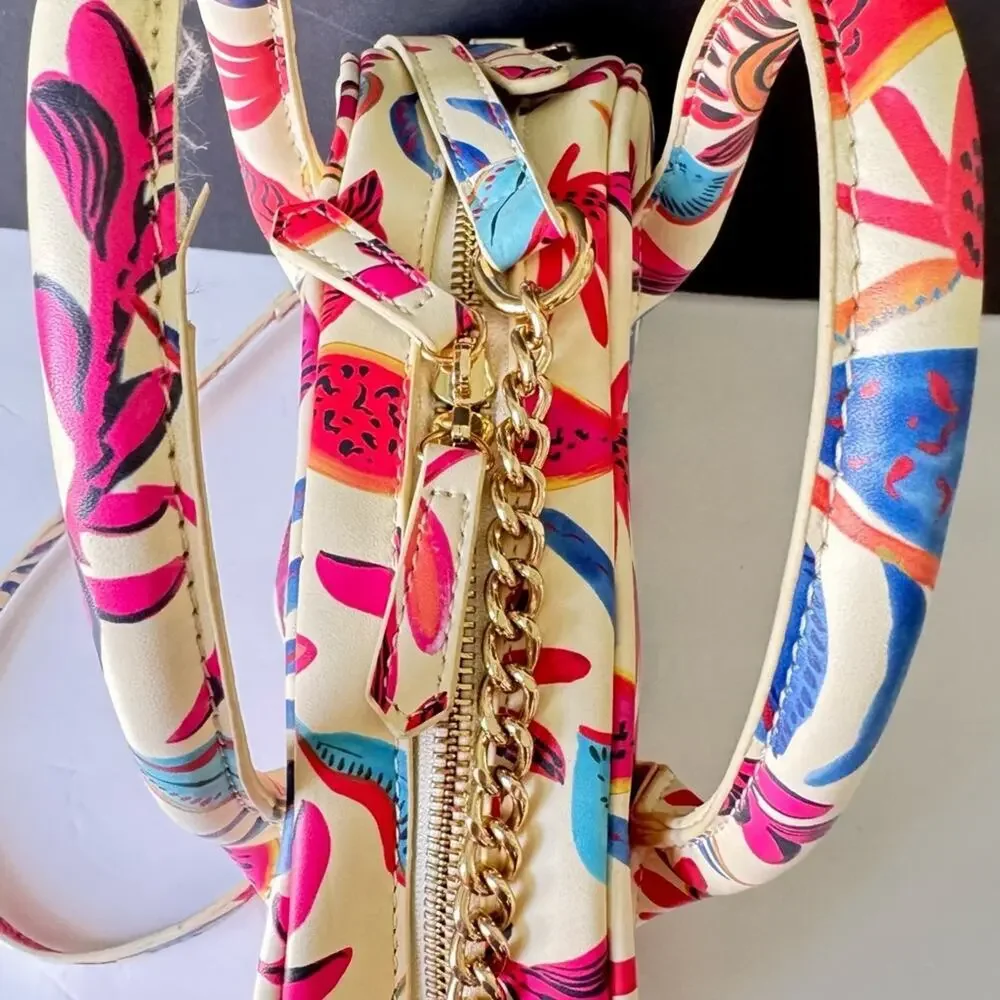 JustFab Tropical Botanical Satchel - Bright Floral Vegan Leather Crossbody